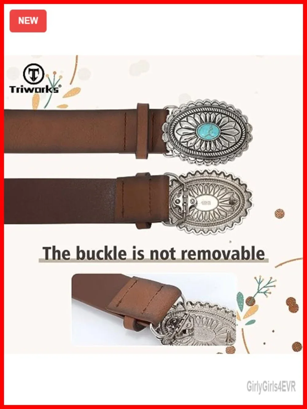 Vintage Western Faux Leather Belt with Turquoise Oval Buckle - Adjustable